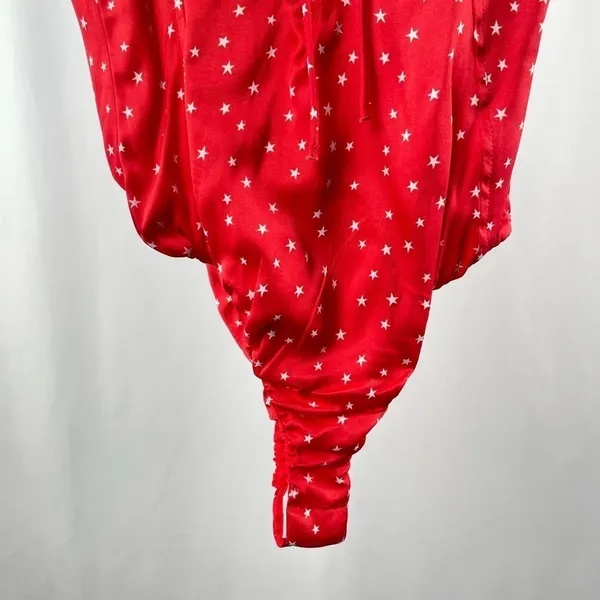 NWT Zara Satin Star Print Thong Bodysuit‎ in Red Size Medium - Image 9