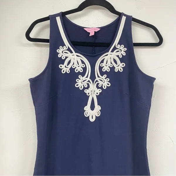 Lilly Pulitzer Navy Blue Cheryln Soft Shift Mini Dress Womens M Preppy Classic - Image 3