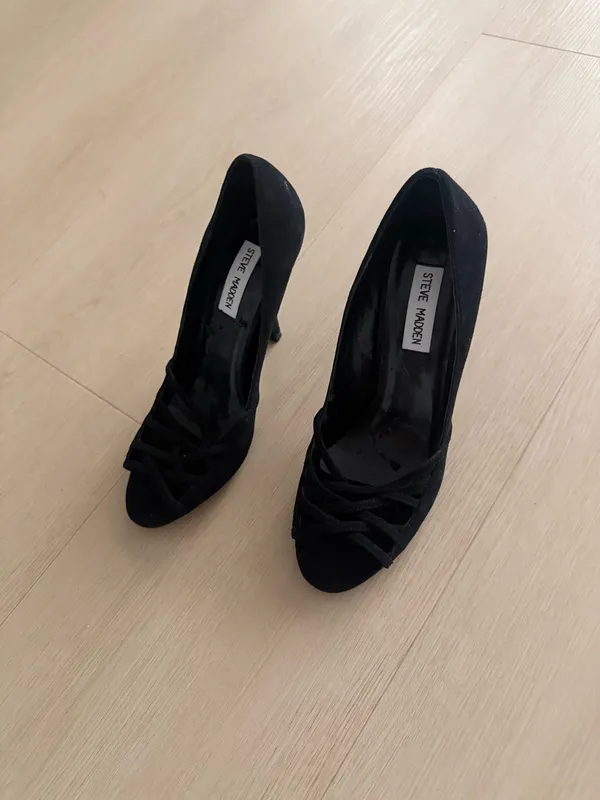 Steve Madden Black Suede Peep Toe Strappy Heels - Image 4