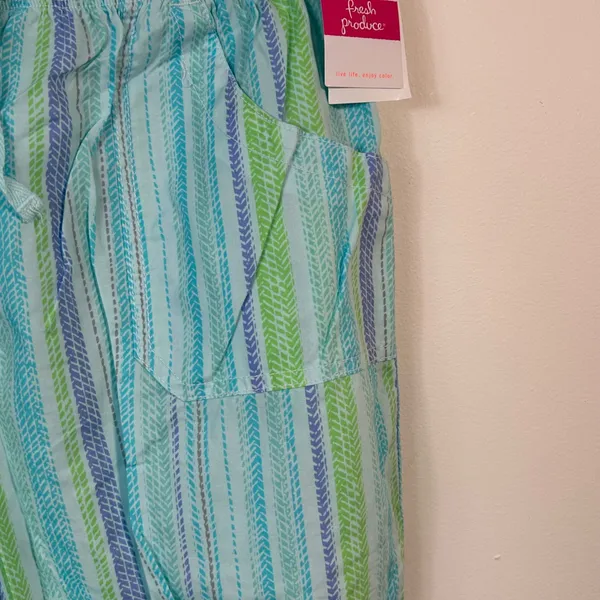 Fresh‎ Produce Nautical Rope Park Ave Cropped Pants Blue Green Stripe Large New - Image 3