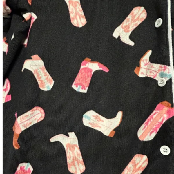 Olivia Sky Womens Cowboy Boot Pajama Set Black Pink Western‎ PJ Shorts Large NEW - Image 6
