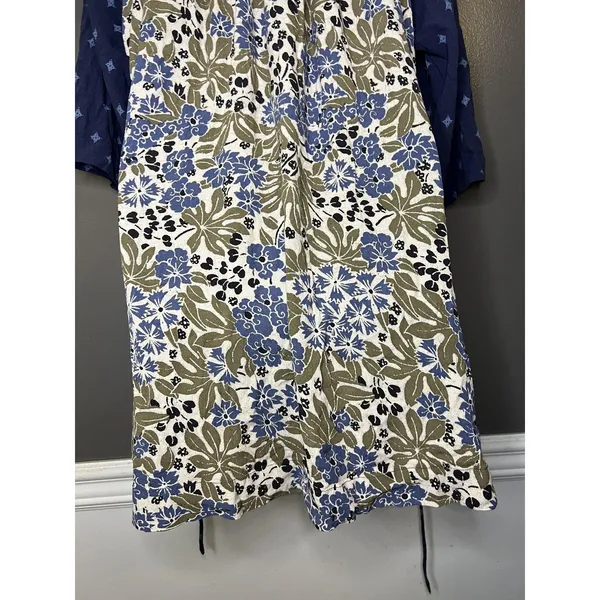 Free People Dress Womens Medium Blue Floral V Neck Kimono Sleeve Boho Short - Image 8