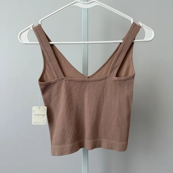 Free People Ribbed Boho Clean Minimalist Cropped Cami Tank XS/S Almond - Image 6