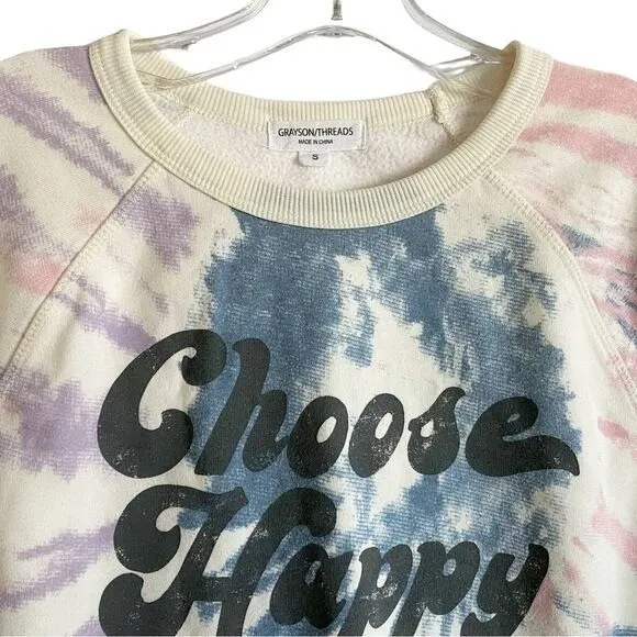 Grayson Threads Womens Choose Happy Long Sleeve Sweatshirt Multicolor‎ SZ S - Image 7