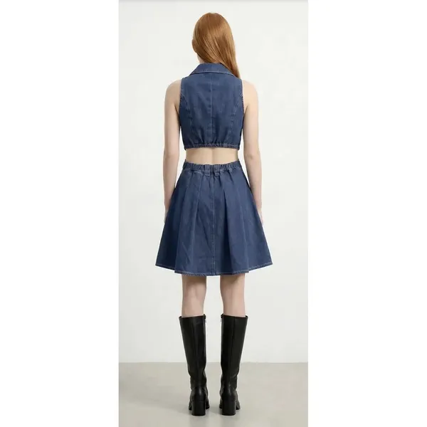 Urban Revivo COTTON STRETCHABLE‎ DENIM CUT-OUT SLEEVELESS BUTTON FRONT DRESS - Image 3