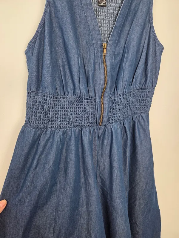Step In Style Blue Denim Maxi Dress Culottes Wide Leg Smocked Plus Size 2X - Image 5