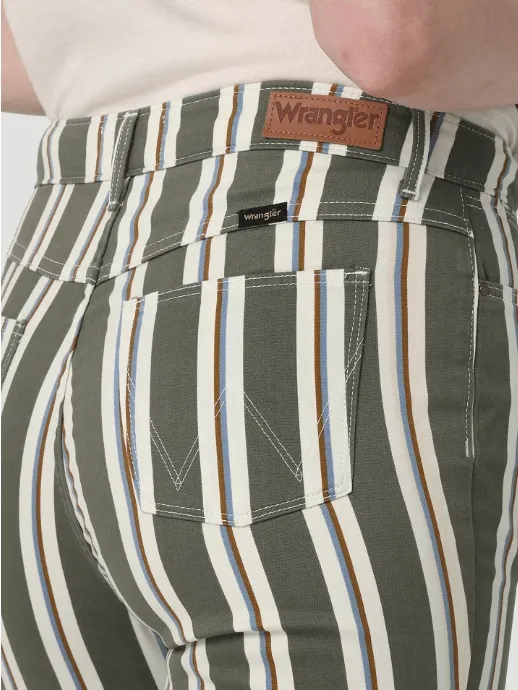 Wrangler NWT Fierce Moss Green Striped Flare Western Cowgirl‎ Boho Pants - Image 2