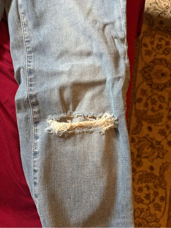 American Eagle Outfitters Light Blue Distressed Wide Leg Jeans - Image 3