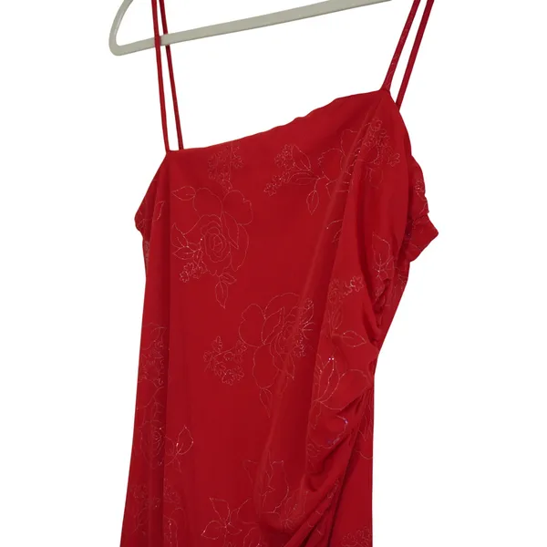 Entrancy Red Glitter Floral Y2K 90s Whimsigoth Asymmetrical‎ Ruffle Maxi Dress - Image 5