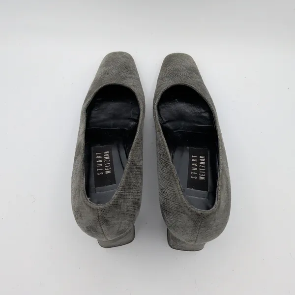 Stuart‎ Weitzman Gray Textured Square Toe Block Heel Pumps Womens 8 AA Narrow - Image 6