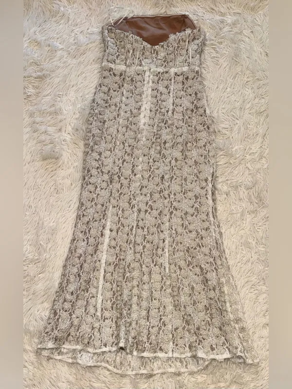NEW ELLIATT Cali Strapless Lace Midi ivory gold Dress Sz XS - Image 8