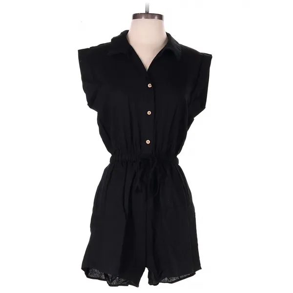 Baltic Born Black Toni Romper Button Front Linen Blend Small Minimalist Coastal - Image 3