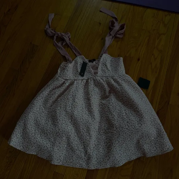 Lulus Floral Sequin Tie-Strap Babydoll Mini Dress XL Pink White Textured NWT - Image 7