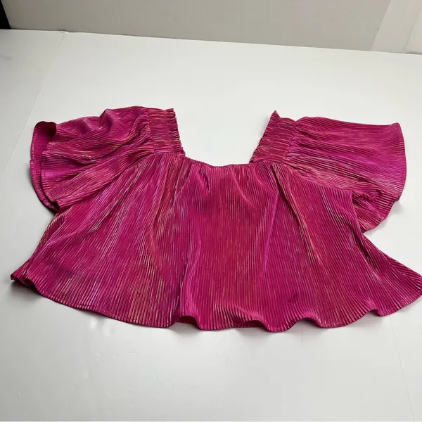 Queen Of Sparkles Pink Fuchsia Metallic Pleated Crop Off-Shoulder Top‎ 2XL *FLAW - Image 8