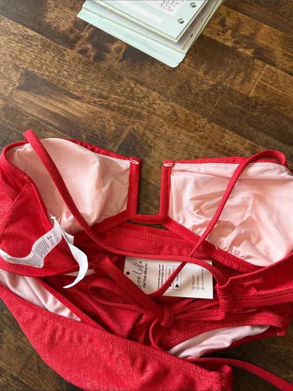 CUPSHE Red Shimmer High-Waist Bikini Small NWT Minimalist Sexy - Image 6