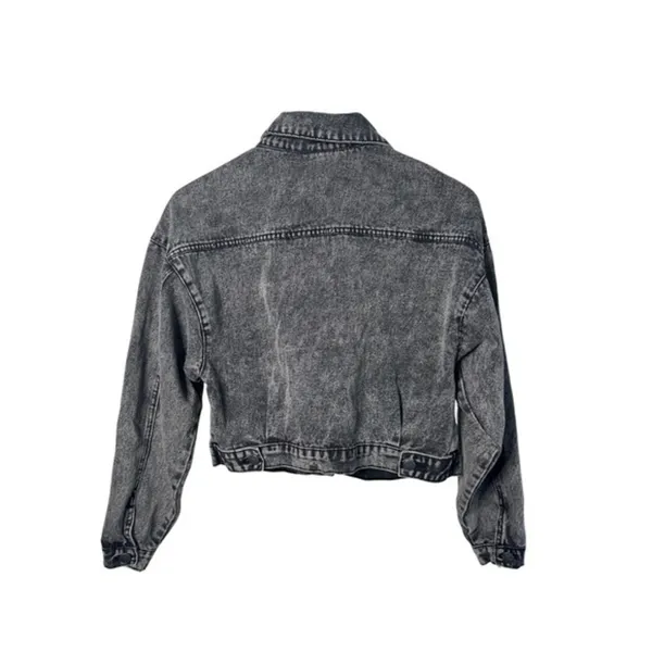 Windsor Women Small Acid Wash Denim‎ Gray Jacket Grunge Punk Biker Distressed - Image 3