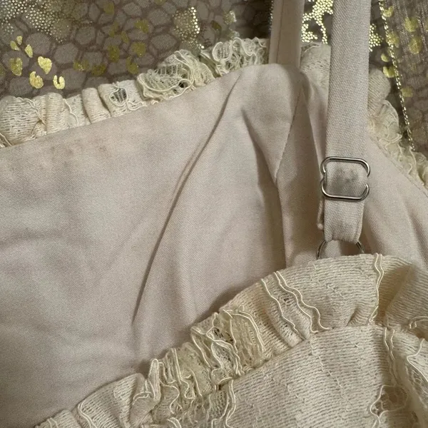 Just Me Ivory Delicate Lace Spaghetti Strap Romantic Midi Dress Medium - Image 5