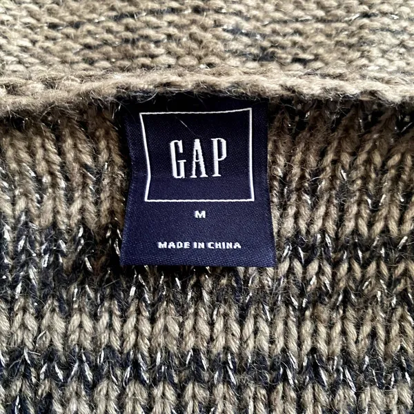 GAP Women's V-Neck‎ Sweater Lurex Knit Metallic Fleck Taupe Gray Size Medium - Image 4