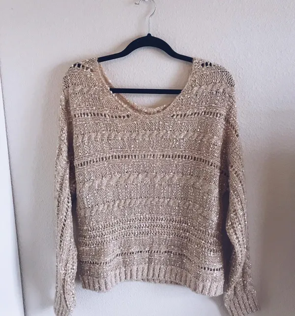 Cream Knit sweater Tan Size L - Image 3
