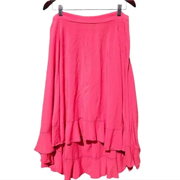 Torrid -1906 Chalis High‎ Low Midi Skirt Ruffle Hem in Pink Women's 0 / Large - Image 2