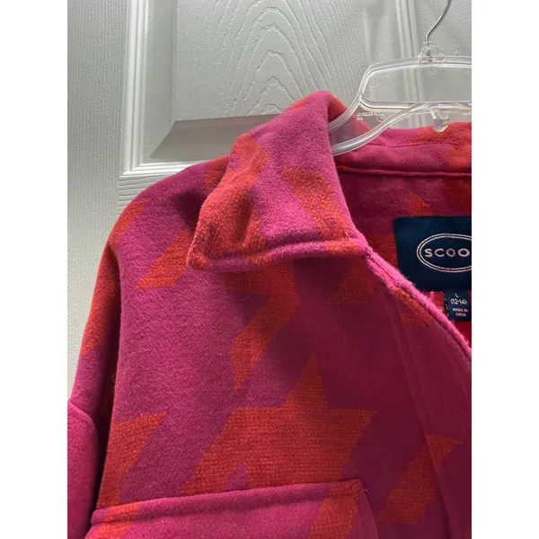 Scoop Oversized Houndstooth Wool Blend Shacket Pink Orange L 12 14 NWT NEW‎ - Image 8