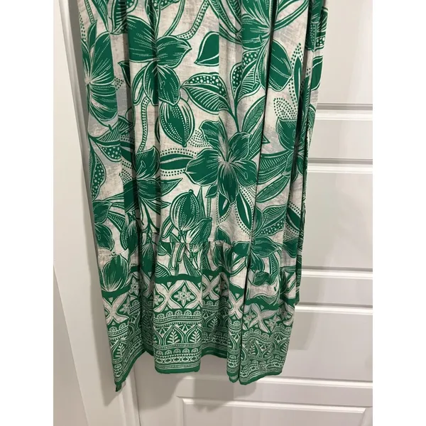 FIG + FLOWER Green Tropical Floral Midi Dress size Large Modest Preppy Teacher - Image 9
