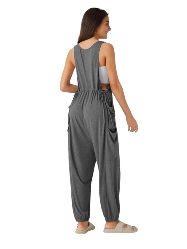 Halara - NWT Gray Sleeveless Drawstring Pocket Harem Jumpsuit Sz M - Image 2