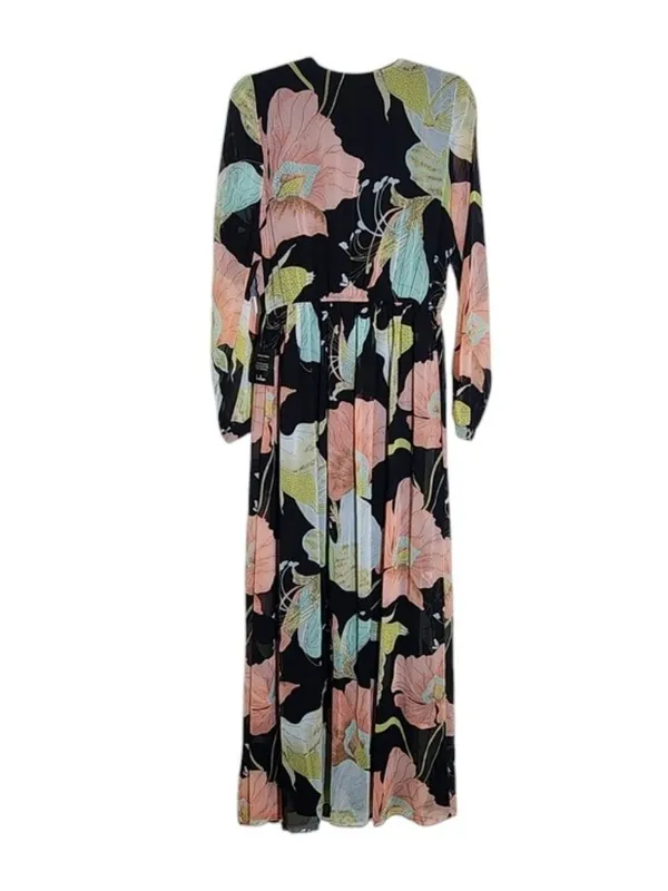 Lulus Long Sleeve Black Floral Formal Dress Size Medium NWT Wedding Guest Dress - Image 3