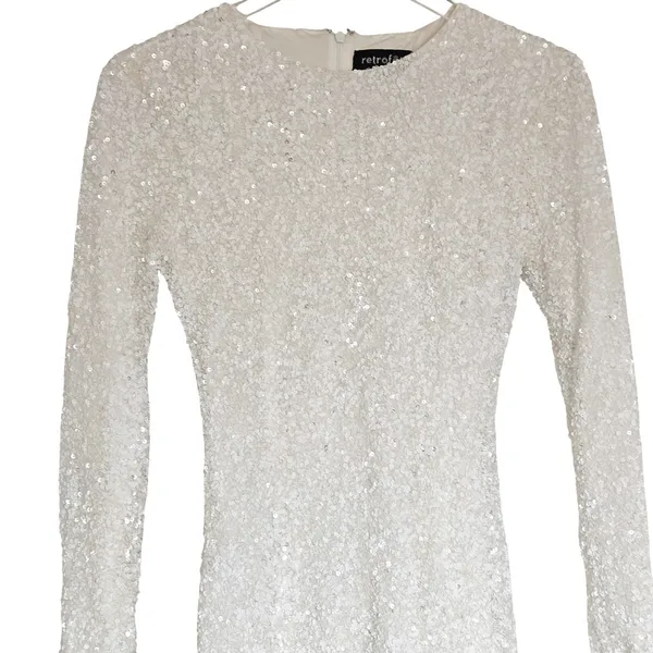 Retrofête Nikki Sequin Dress in White‎ Size XS Bridal Long Sleeve Mini - Image 7