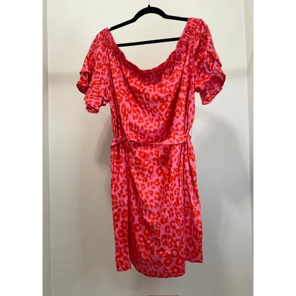 New York & Company Pink/Red Cheetah Print Off‑Shoulder Dress SzXXL NWT - Image 2