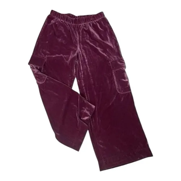 Women Purple Velvet Pants Size L Wide Leg Elastic Waist Lounge Pull-on - Image 3