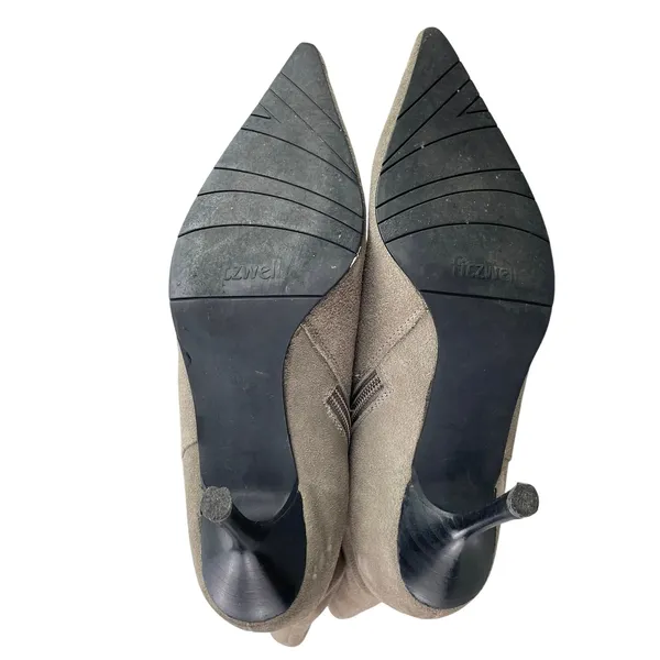 Fitzwell Womens Gray Suede Leather Pointed Toe Kitten Heels Zip Ankle Boots 7 - Image 4