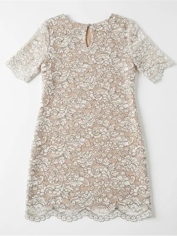 Lulus Women’s Simply Chic Black and Cream Short Sleeve Lace Shift Dress Size M - Image 10