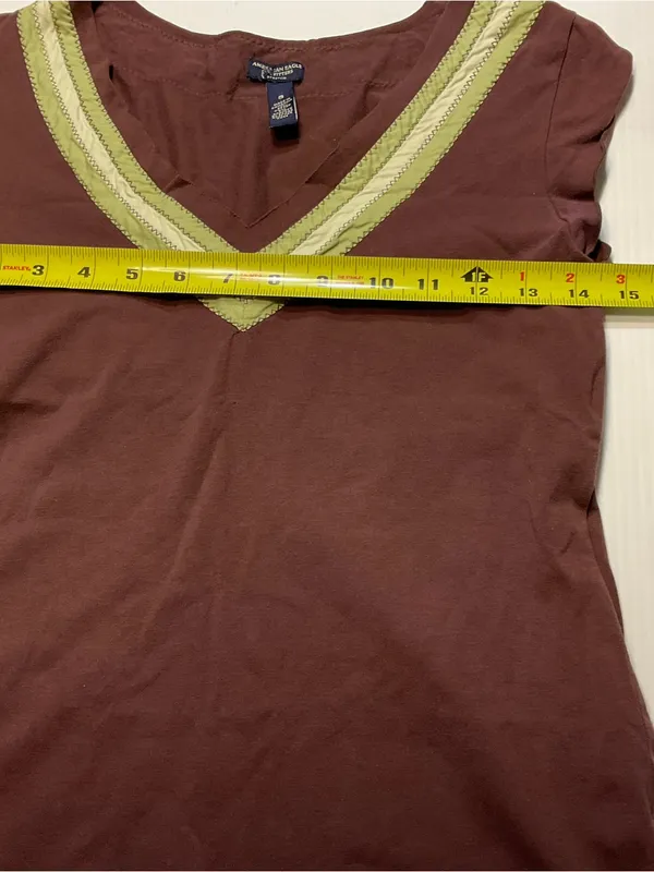 American Eagle Brown Green Chevron Trim V Neck Top Women/Jr Sz M Y2K - Image 4