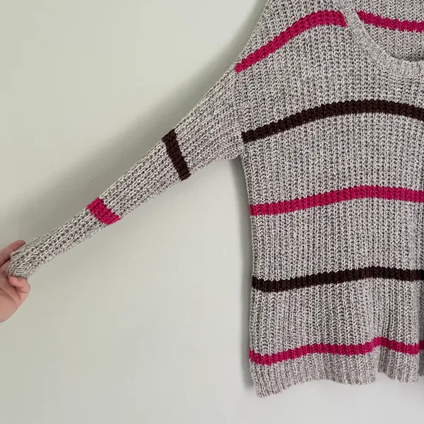 Free People Complete in Stripes Slouchy Oversized Sweater Grey Pink Brown XS - Image 8