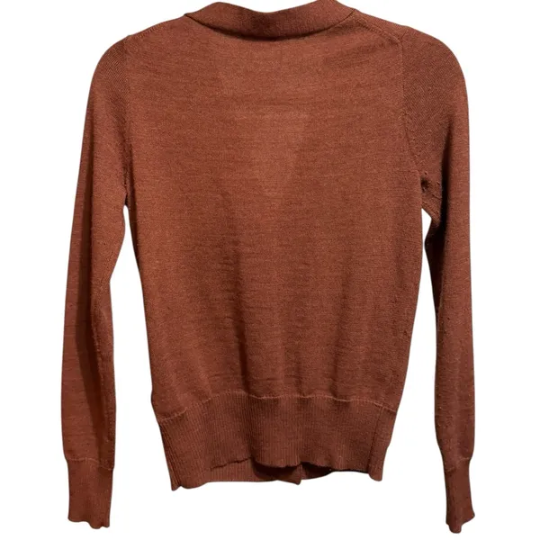 100% Merino‎ Wool Cardigan Sweater Brown Button Front Pocket Classic Sz XS - Image 2