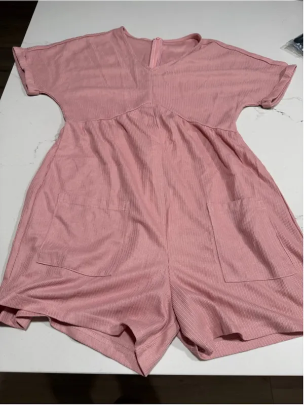 NEW Soft Casual Short Sleeve V Neck Zipper Short Romper M - Image 5
