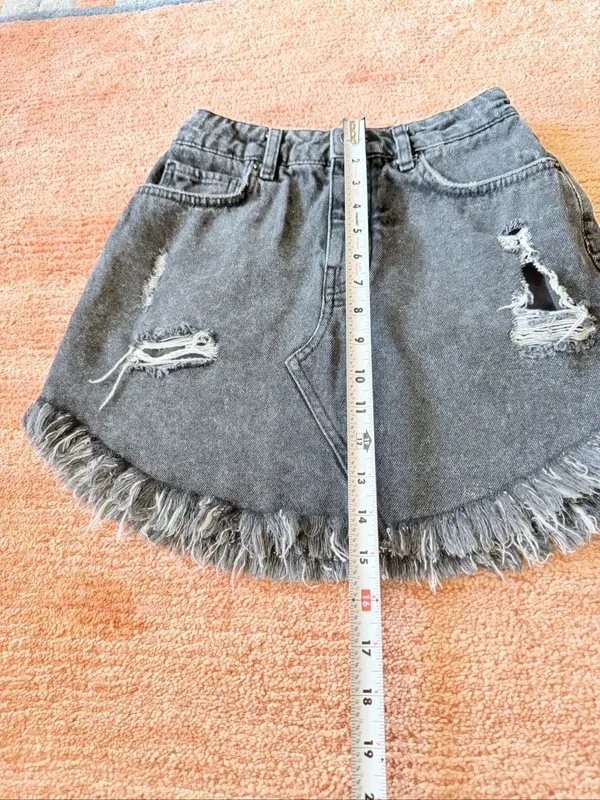 BDG Urban Outfitters Black Distressed Denim Mini Skirt XS Frayed Hem Button Fly - Image 2