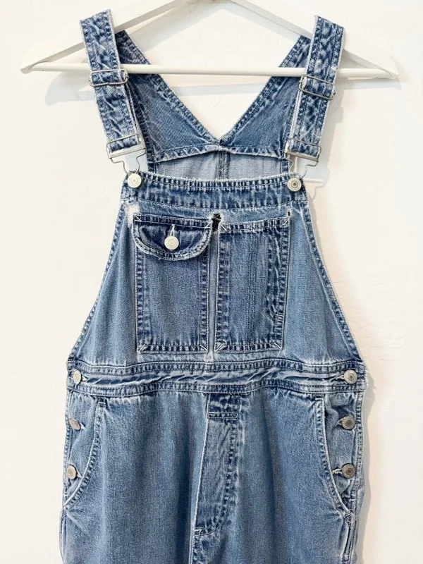 Gap Vintage Overalls Size Small Blue Rigid Denim Relaxed Straight Leg Distressed - Image 3