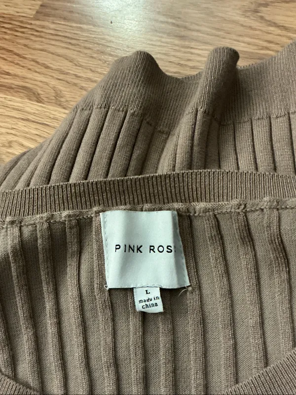 Pink Rose Ribbed Button-Front Long Sleeve Top Size Large - Image 3