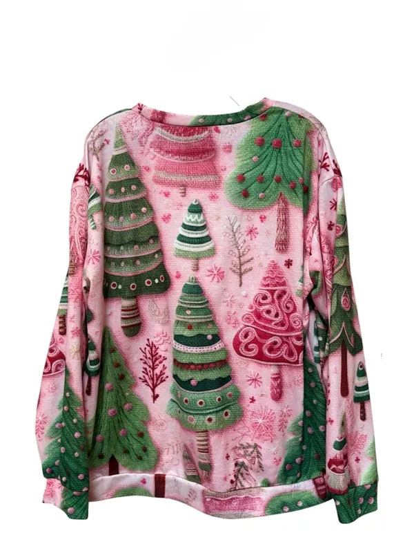 Pink Christmas Tree Sweatshirt XL Whimsical Girly Holiday Maximalist - Image 2