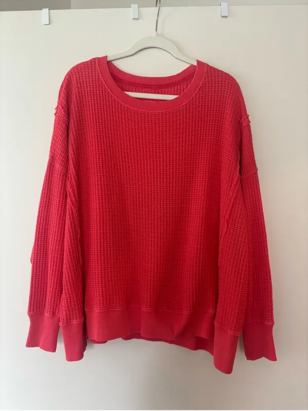 American Eagle AE Big Hug Waffle Sweatshirt salmon orange sweater M - Image 3