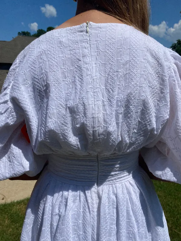 Olivaceous White Eyelet Puff Sleeve Mini Dress - Image 3