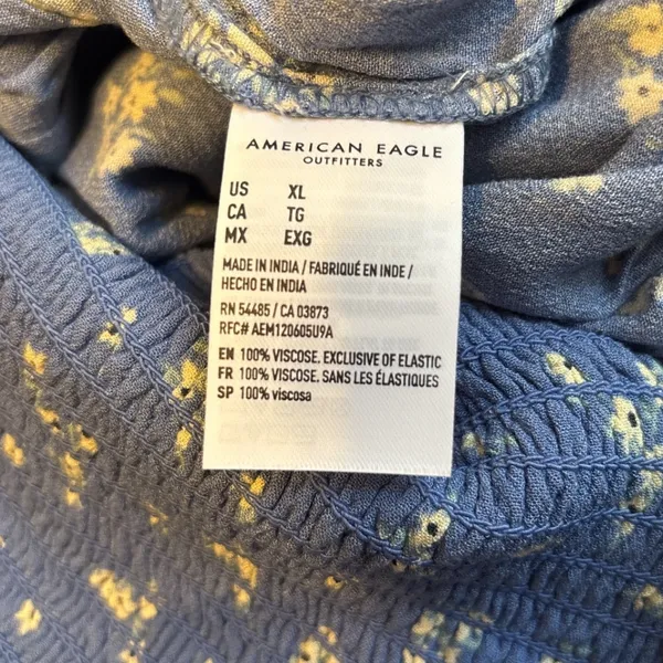 NWT American Eagle Bella Smocked Jumpsuit Sz XL Blue Floral Cottagecore - Image 6