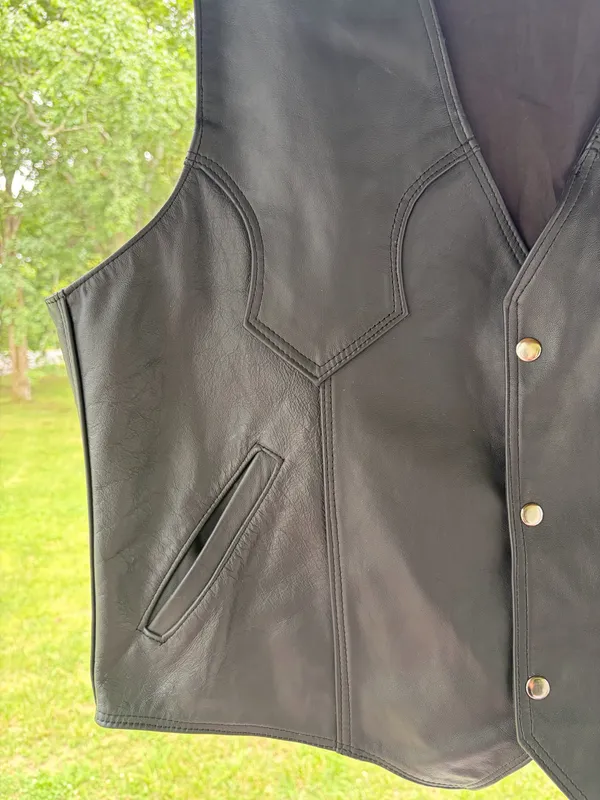 Classic Black Genuine Leather Vest XXL Made in Mexico motorcycle biker outlaw - Image 2