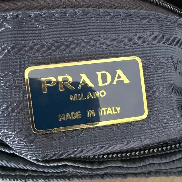 Rare Vintage Prada Nylon Embroidered Tote, Navy - Image 8