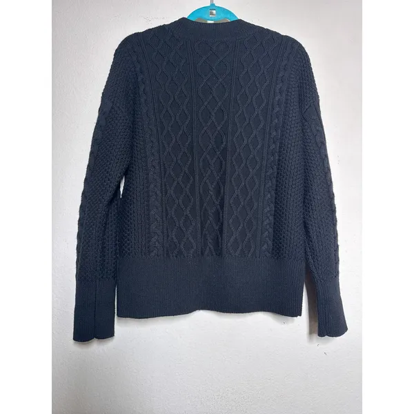 Quince Australian Merino Wool Women's Cable Knit Sweater Black S - Image 6