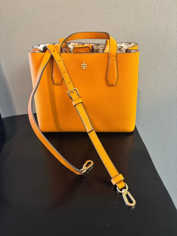 Tory Burch Bright Yellow Pebbled Leather Mini Tote with Strap - Image 2