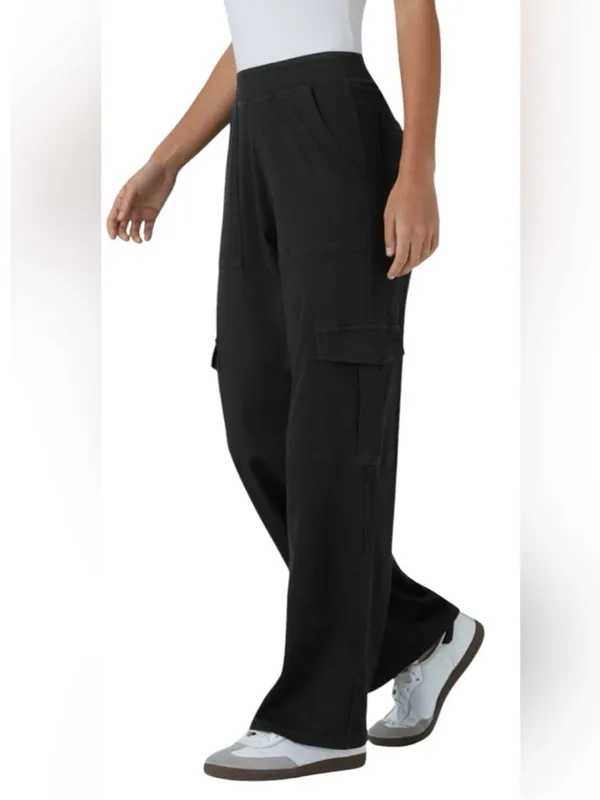 Halara Flex Black Denim Wide-Leg Cargo Pants - Image 2
