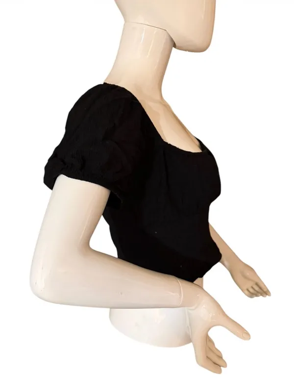 Hollister Black Square-Neck Puff Sleeve Crop Top - Image 3